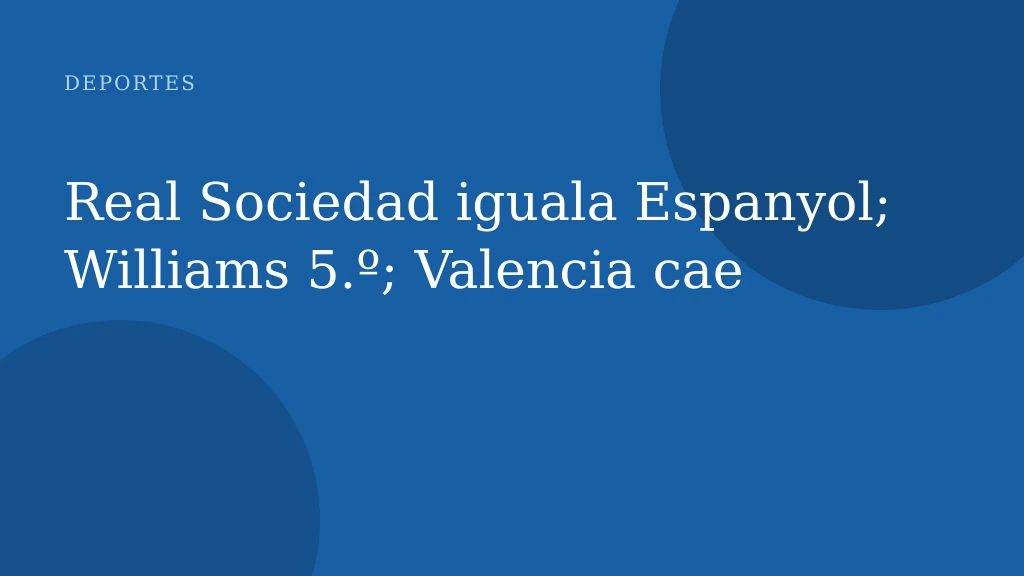 Real Sociedad iguala Espanyol; Williams 5.º; Valencia cae